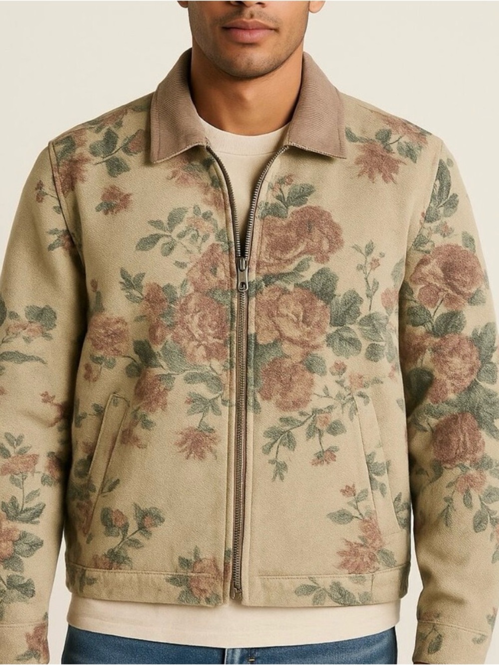 Abercrombie & Fitch Floral Bomber Jacket - Beige & Brown